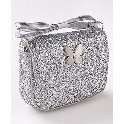 Babyhug Free Size Sling Bag  With Sequin Detailing & Butterfly Applique- Silver