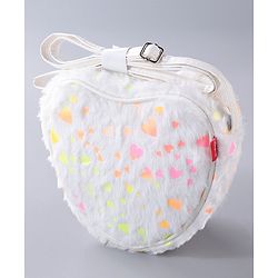 Babyhug Free Size Sling Bag With Fur Detailing & Hearts Print- White