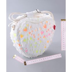 Babyhug Free Size Sling Bag With Fur Detailing & Hearts Print- White