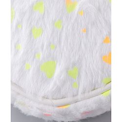 Babyhug Free Size Sling Bag With Fur Detailing & Hearts Print- White