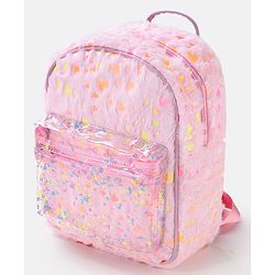 Babyhug Free Size Fashion Fur Backpack Hearts Print- Pink