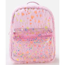 Babyhug Free Size Fashion Fur Backpack Hearts Print- Pink