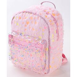 Babyhug Free Size Fashion Fur Backpack Hearts Print- Pink