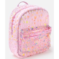 Babyhug Free Size Fashion Fur Backpack Hearts Print- Pink