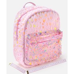 Babyhug Free Size Fashion Fur Backpack Hearts Print- Pink
