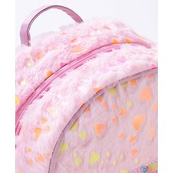 Babyhug Free Size Fashion Fur Backpack Hearts Print- Pink