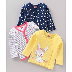 Babyhug 100% Cotton Vests Floral Print Pack of 3 - Yellow White & Navy