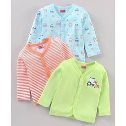Babyhug 100% Cotton Vests Vehicle Print Pack of 3 - Multicolour