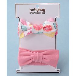 Babyhug Free Size Headbands Floral Print with Bow Applique Pack of 2 - Pink & White