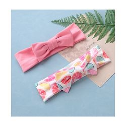 Babyhug Free Size Headbands Floral Print with Bow Applique Pack of 2 - Pink & White