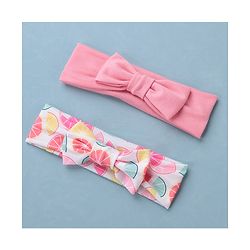 Babyhug Free Size Headbands Floral Print with Bow Applique Pack of 2 - Pink & White