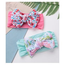Babyhug Free Size Headbands with Bow Applique Floral Print Pack of 2 - Pink & Blue