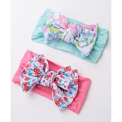 Babyhug Free Size Headbands with Bow Applique Floral Print Pack of 2 - Pink & Blue