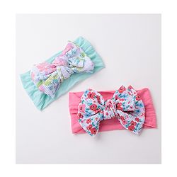 Babyhug Free Size Headbands with Bow Applique Floral Print Pack of 2 - Pink & Blue