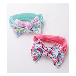 Babyhug Free Size Headbands with Bow Applique Floral Print Pack of 2 - Pink & Blue