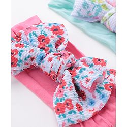 Babyhug Free Size Headbands with Bow Applique Floral Print Pack of 2 - Pink & Blue