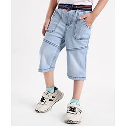 Babyhug Knee Length Washed Denim Jamaican Shorts - Blue