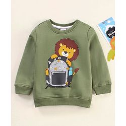 Babyhug Full Sleeves Cotton Looper Knit Winter Wear Tee Lion Print- Green