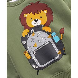 Babyhug Full Sleeves Cotton Looper Knit Winter Wear Tee Lion Print- Green