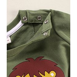 Babyhug Full Sleeves Cotton Looper Knit Winter Wear Tee Lion Print- Green