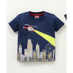 Babyhug Half Sleeves T-Shirt Building Print - Navy Blue