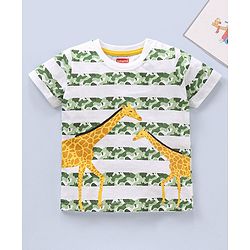 Babyhug Half Sleeves Giraffe Print T-Shirt - White