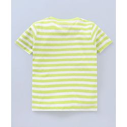 Babyhug Cotton Half Sleeves Striped T-Shirt Car Applique - Light Green