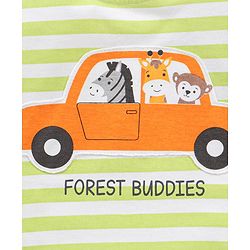 Babyhug Cotton Half Sleeves Striped T-Shirt Car Applique - Light Green