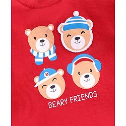 Babyhug Half Sleeves Cotton Jersey Knit Tee Bear Print- Red