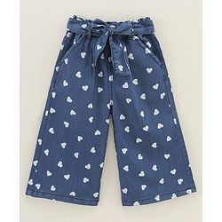 Babyhug Culottes With Fabric Belt Heart Print - Dark Blue