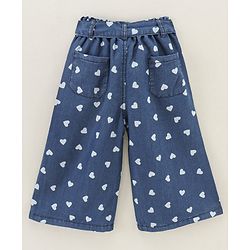 Babyhug Culottes With Fabric Belt Heart Print - Dark Blue