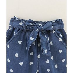 Babyhug Culottes With Fabric Belt Heart Print - Dark Blue