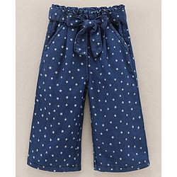 Babyhug Culottes With Fabric Belt Stars Print - Dark Blue