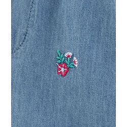 Babyhug Denim Full Length Jeans Floral Embroidered  - Blue