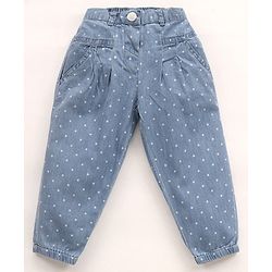 Babyhug Denim Full Length Jeans Polka Dot Print - Blue