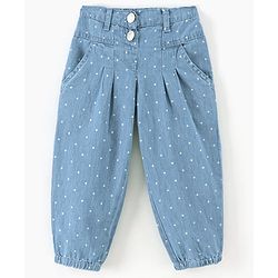 Babyhug Denim Full Length Jeans Polka Dot Print - Blue