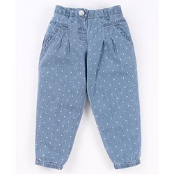 Babyhug Denim Full Length Jeans Polka Dot Print - Blue