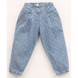 Babyhug Denim Full Length Jeans Polka Dot Print - Blue