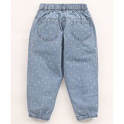 Babyhug Denim Full Length Jeans Polka Dot Print - Blue
