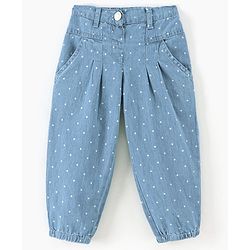 Babyhug Denim Full Length Jeans Polka Dot Print - Blue
