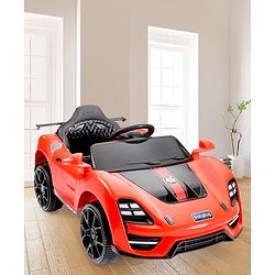 Babyhug Battery Operated Ride On Car with Music & Lights - Red| Forward & Reverse Drive| Wide Comfortable Seat| Rechargeable Battery| Remote Control| Pre-loaded Music with USB & AUX| Easy to Assemble| Wide Comfortable Seat| Easy to Operate