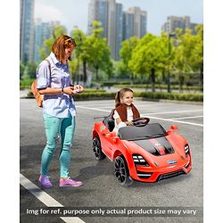 Babyhug Battery Operated Ride On Car with Music & Lights - Red| Forward & Reverse Drive| Wide Comfortable Seat| Rechargeable Battery| Remote Control| Pre-loaded Music with USB & AUX| Easy to Assemble| Wide Comfortable Seat| Easy to Operate