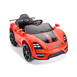Babyhug Battery Operated Ride On Car with Music & Lights - Red| Forward & Reverse Drive| Wide Comfortable Seat| Rechargeable Battery| Remote Control| Pre-loaded Music with USB & AUX| Easy to Assemble| Wide Comfortable Seat| Easy to Operate