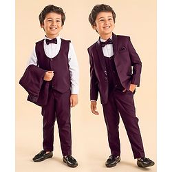 Babyhug Full Sleeves Solid Party Suit With Blazer- Maroon