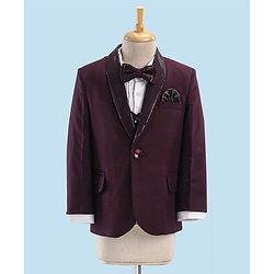 Babyhug Full Sleeves Solid Party Suit With Blazer- Maroon