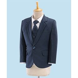 Babyhug Full Sleeves Party Suit With Blazer Solid- Teal Blue