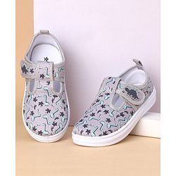 Cute Walk by Babyhug Casual Shoes with Velcro Closure Dino Print - Grey