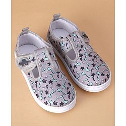 Cute Walk by Babyhug Casual Shoes with Velcro Closure Dino Print - Grey
