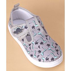 Cute Walk by Babyhug Casual Shoes with Velcro Closure Dino Print - Grey