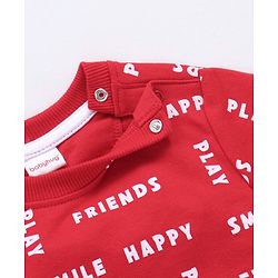 Babyhug Full Sleeves Winter Wear T-Shirt Text Print - Red